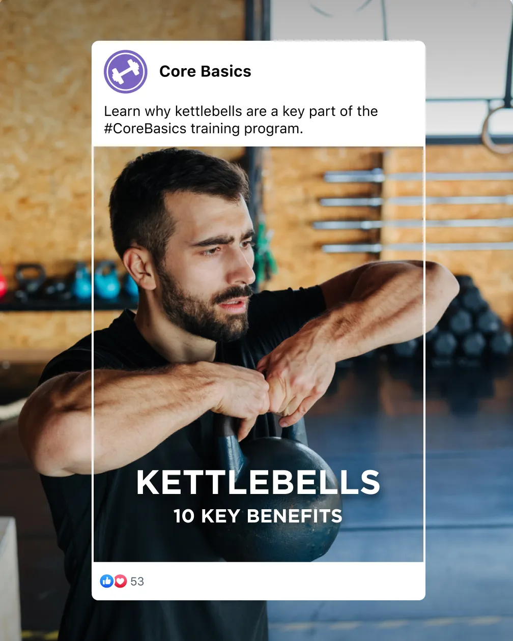 A person lifting weight, framed in Facebook Post.