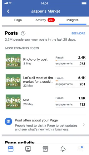 Mobile screen of Facebook Page Insights reporting on posts