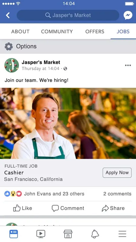 Mobile example of a business using the job posting feature