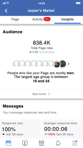 Mobile screen of Facebook Page Insights reporting on people