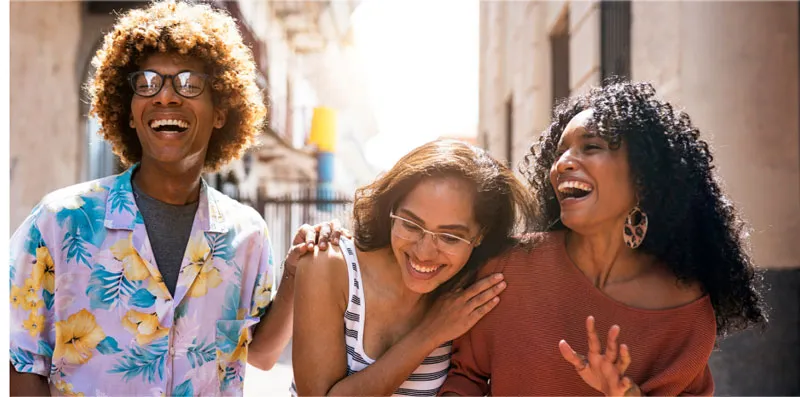 group of people laughing together