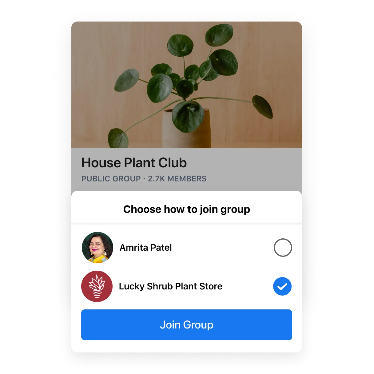 Choose group to join screen