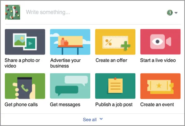 Your Facebook Business Page allows you to create events, publish job postings, advertise your business and share photos or videos.