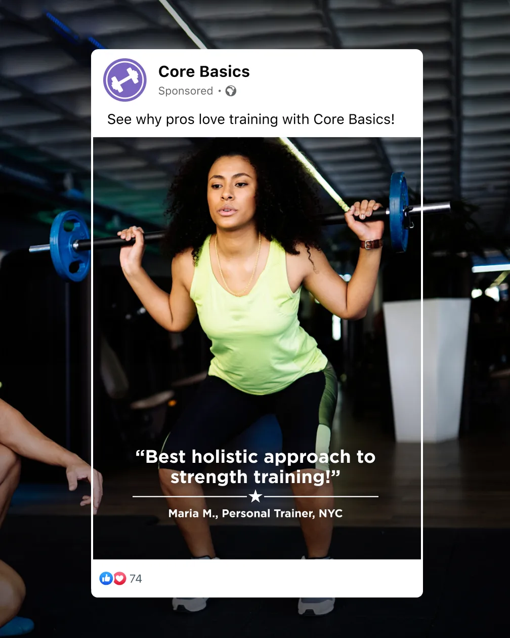 A person lifting weight framed in Facebook Ads Post