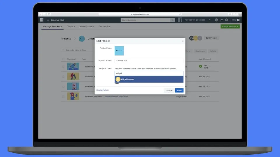 <bpt i="1" x="1" />Share the Facebook ad mockups created with coworkers thanks to Creative Hub<ept i="1" />