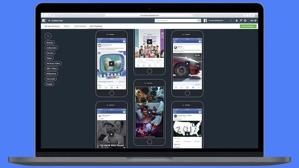 Creative Hub gallery section with interesting creative Facebook ads