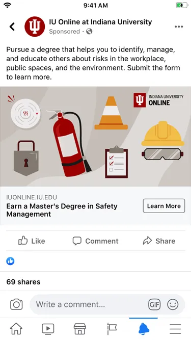 A Facebook ad example from Indiana University Online