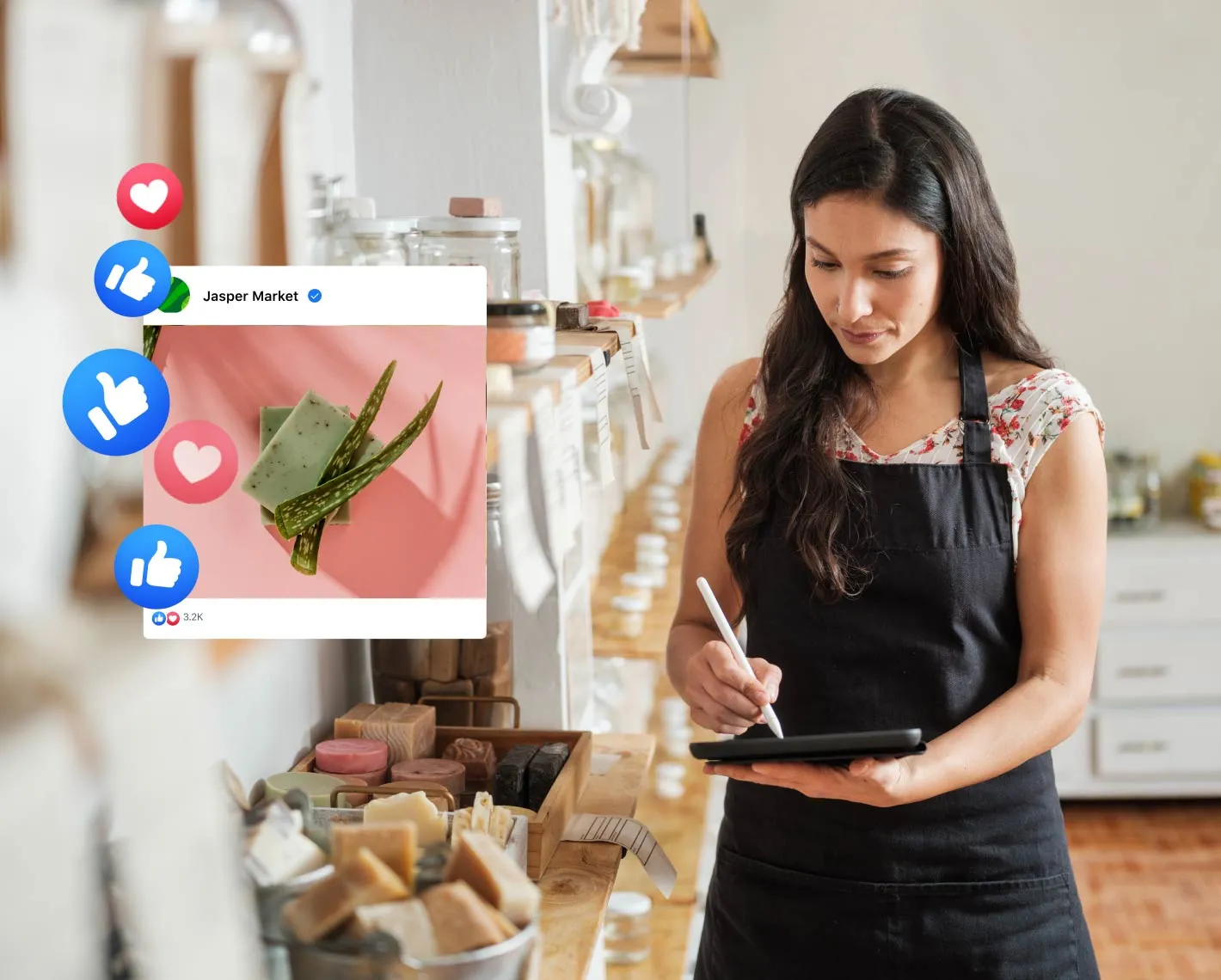 Woman using tablet to track engagement with Facebook's 3D measurement