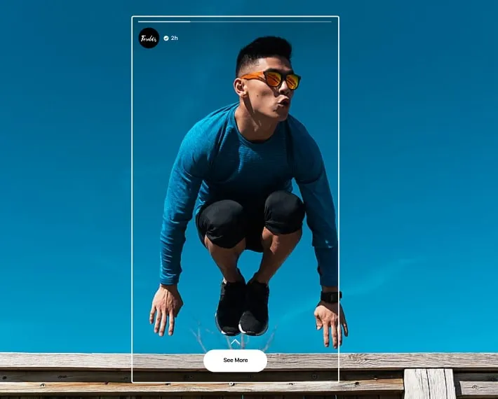 Man jumping over fence that's highlighted in an Instagram story post with a "See more" button