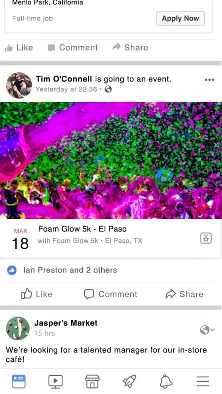 Mobile example of an event posted in News Feed