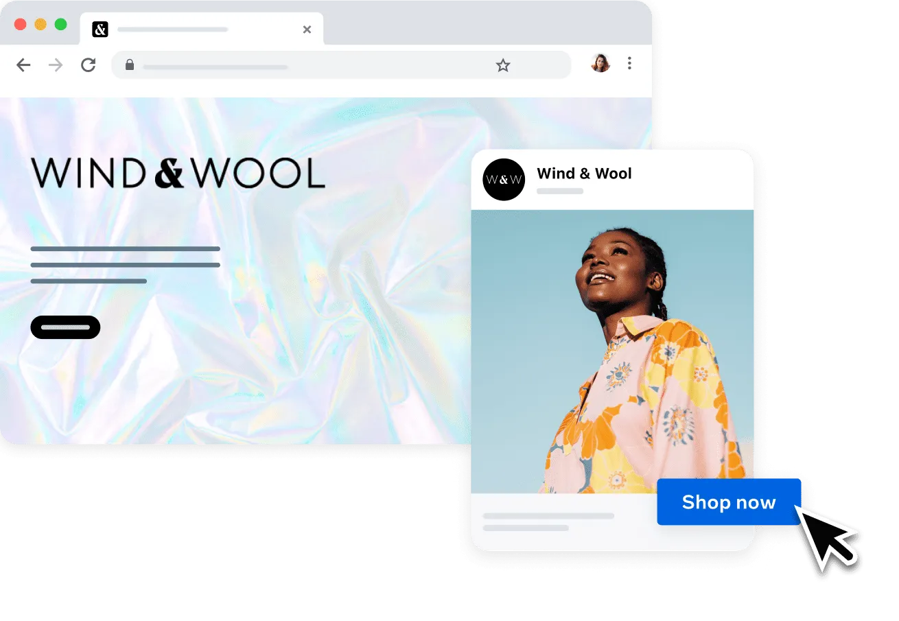 Wind & Wool website with Shop now button